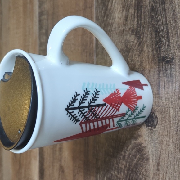 STARBUCKS 14oz Ceramic Coffee Mug + Lid Christmas Tree Cup Holiday Mug - Picture 4 of 7